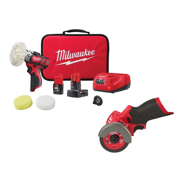 M12 12V Lithium-Ion Cordless Variable Speed Polisher/Sander Kit W/ Batteries, Accessories, Charger, Bag & Cut Off Saw