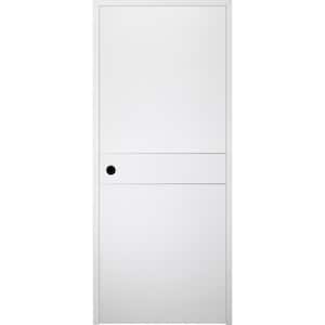 24in x 80 in Stella 2HN Snow White Finished Aluminum Strips Right-Hand Solid Core Composite Single Prehung Interior Door