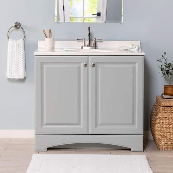 37 in. Single Sink Pearl Gray Bath Vanity with White Cultured Marble Top (Assembled)
