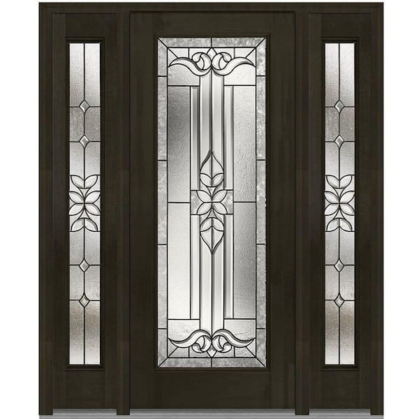 MMI Door 64 in. x 80 in. Cadence Left-Hand Full Lite Decorative Stained Fiberglass Mahogany Prehung Front Door with Sidelites