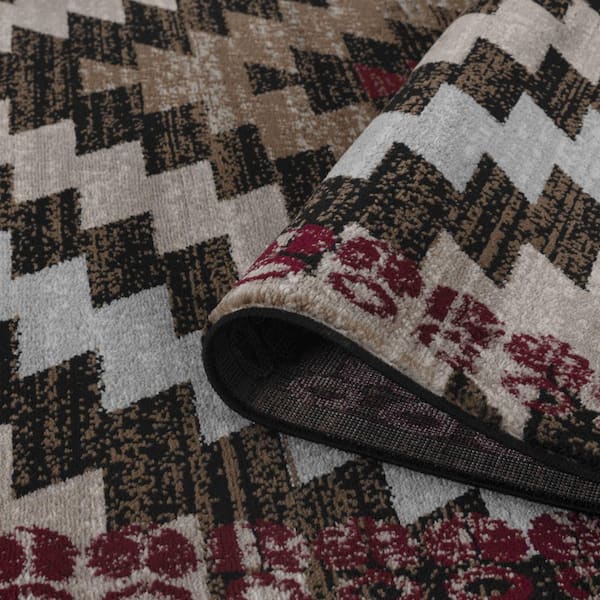 Sakarya Collection Brown Red 7 ft. x 10 ft. - (6 ft. 9 in. x 9 ft. 6 in.) Modern Boho Geometric Indoor Area Rug