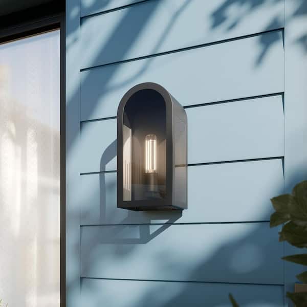 Marea 13 in. 1-Light Outdoor Wall Light with Clear Glass in Textured Black