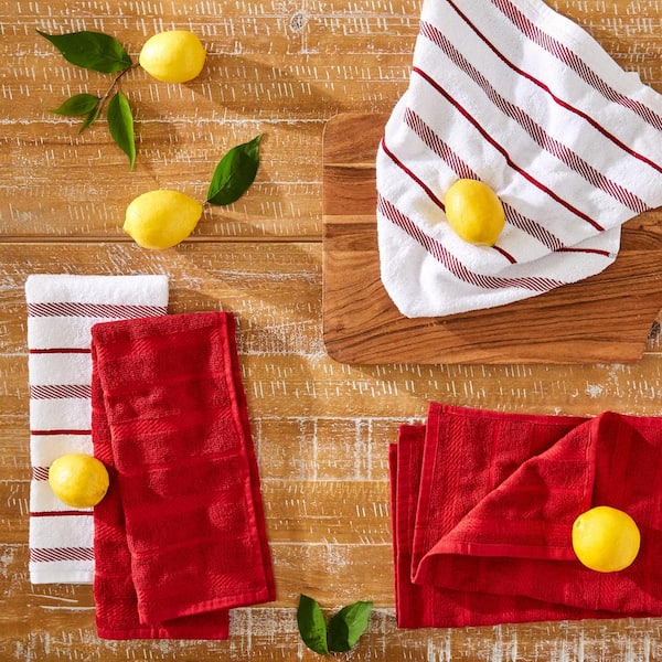 KitchenAid Hand Dish Towel Kitchen Cloth Set of 2 Orange Black Plaid Cotton