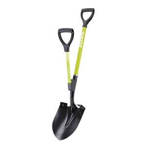 Shovelution 44 in. Round-Point Strain Reducing Steel Digging Garden Shovel with Spring Assist Steel Auxiliary Handle