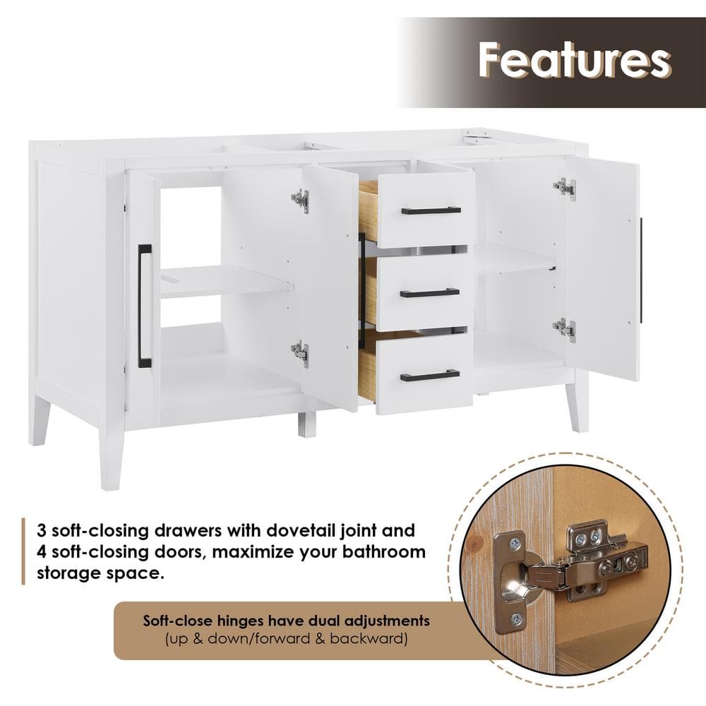Laurel 60" White Double Vanity with Calacatta Quartz Top