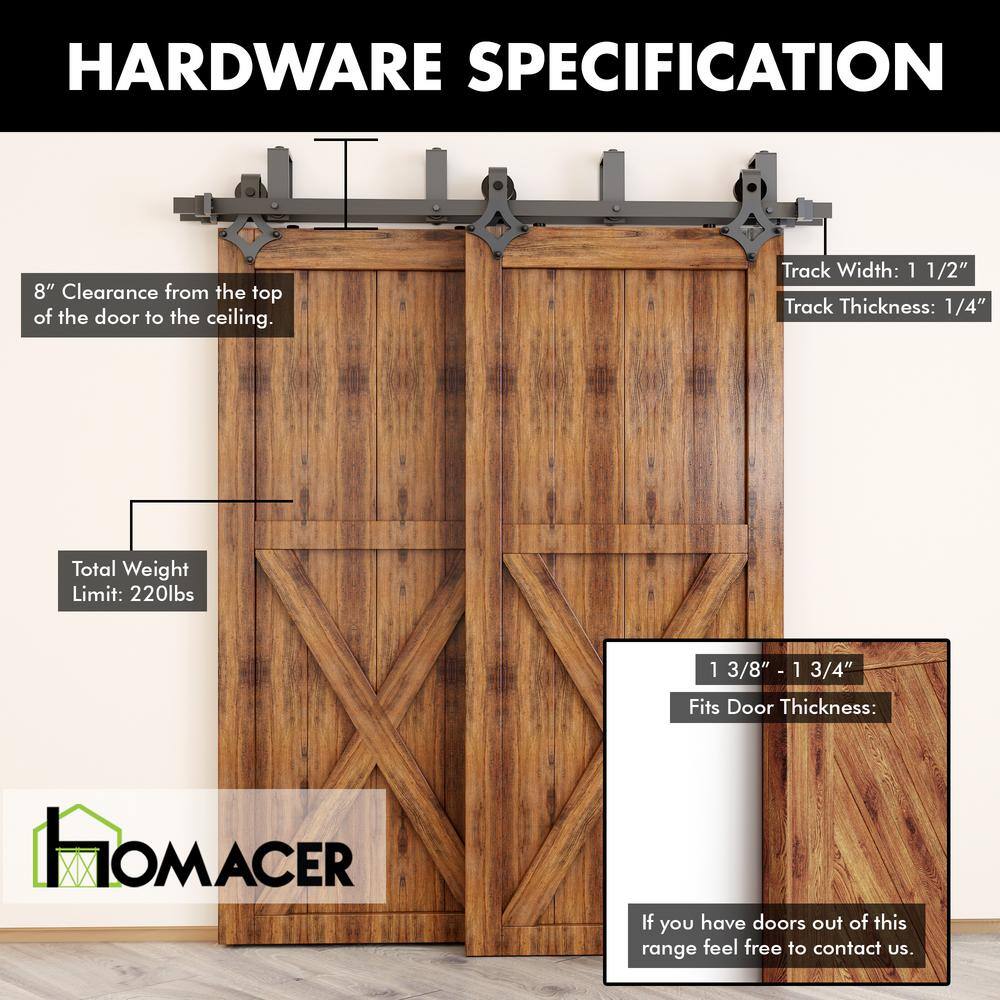 Rustic Black Double Track Bypass Sliding Barn Door Hardware Kit