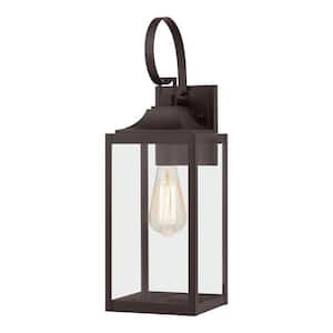 Havenridge 19 in. 1-Light Espresso Bronze Hardwired Outdoor Wall Lantern Sconce with Clear Glass (1-Pack)