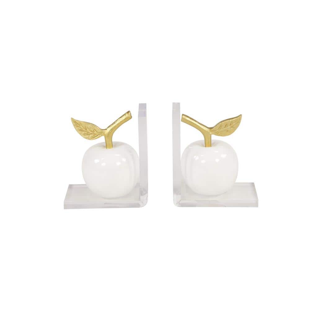 Modern White and Gold Apple Resin Bookends