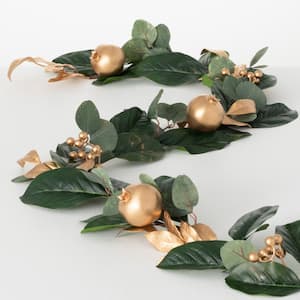 72 in. Gold Berry Leaf Unlit Artificial Christmas Garland, Green Christmas Garland