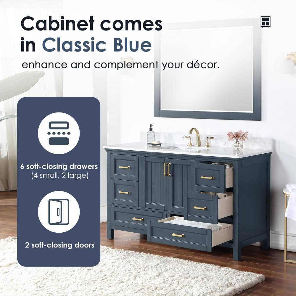 Isla 72" Classic Blue Double Sink Bathroom Vanity with White Stone Top