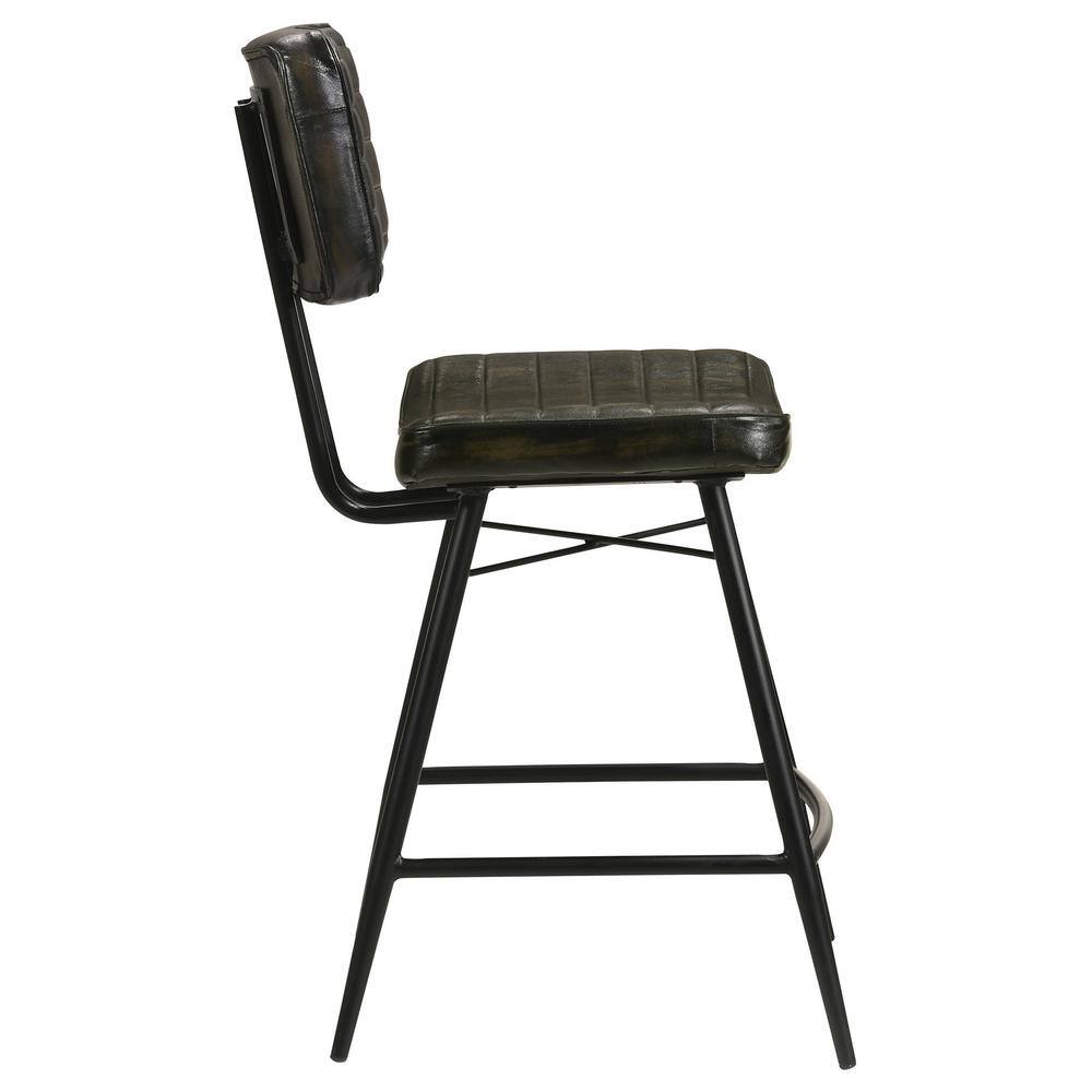 Dark Brown Leather and Wood Saddle Counter Stools, Set of 2