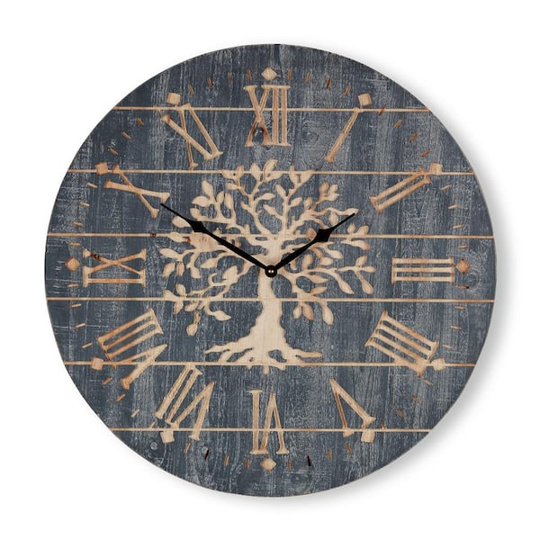 art for the home 24 in. x 24 in. "Timepiece Tree Clock" Wooden Wall Art