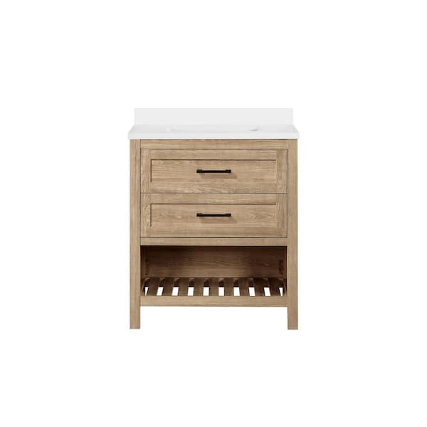 Autumn 30 in. Single Sink Weathered Tan Bath Vanity with White Engineered Stone Top (Assembled)