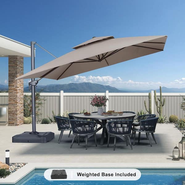 12 ft. Square Double Top Aluminum Rotation Outdoor Cantilever Patio Umbrella with Base, Beige