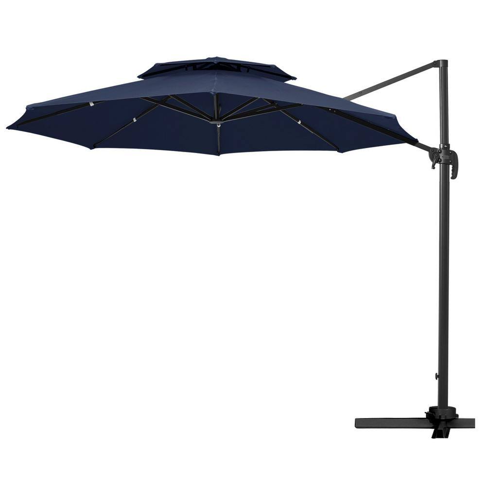 JEAREY 12 ft. Aluminum 360Degree Rotation Cantilever Patio Umbrella with Cover in Navy LK12