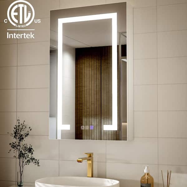 20 in. W x 32 in. H Recessed/Surface Mount LED Lighted Bathroom Medicine Mirror Cabinet with Qutlet & USBs, Left Hinge