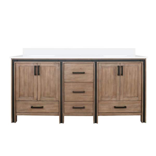 Ziva 72 in W x 22 in D Rustic Barnwood Double Bath Vanity and Cultured Marble Top