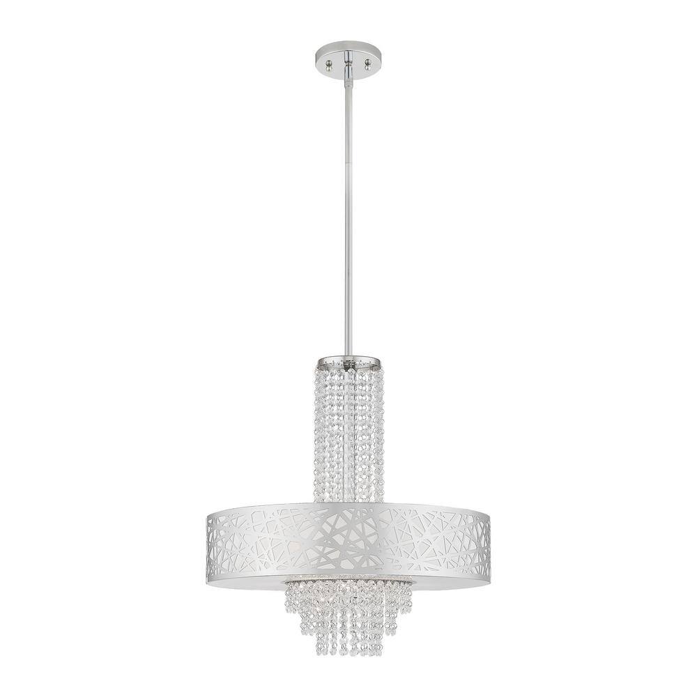 Polished Chrome 5-Light Drum Chandelier with Crystal Accents