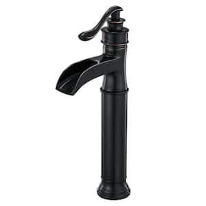Bathroom Sink Faucet Black Waterfall Oil Rubbed Bronze One Hole Vessel Mixer Tap 