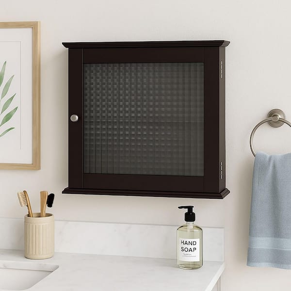 Chesterfield 18.5 in. W x 18.5 in. H x 5.5 D Removable Wooden Medicine Cabinet with Waffle Glass Door- Espresso