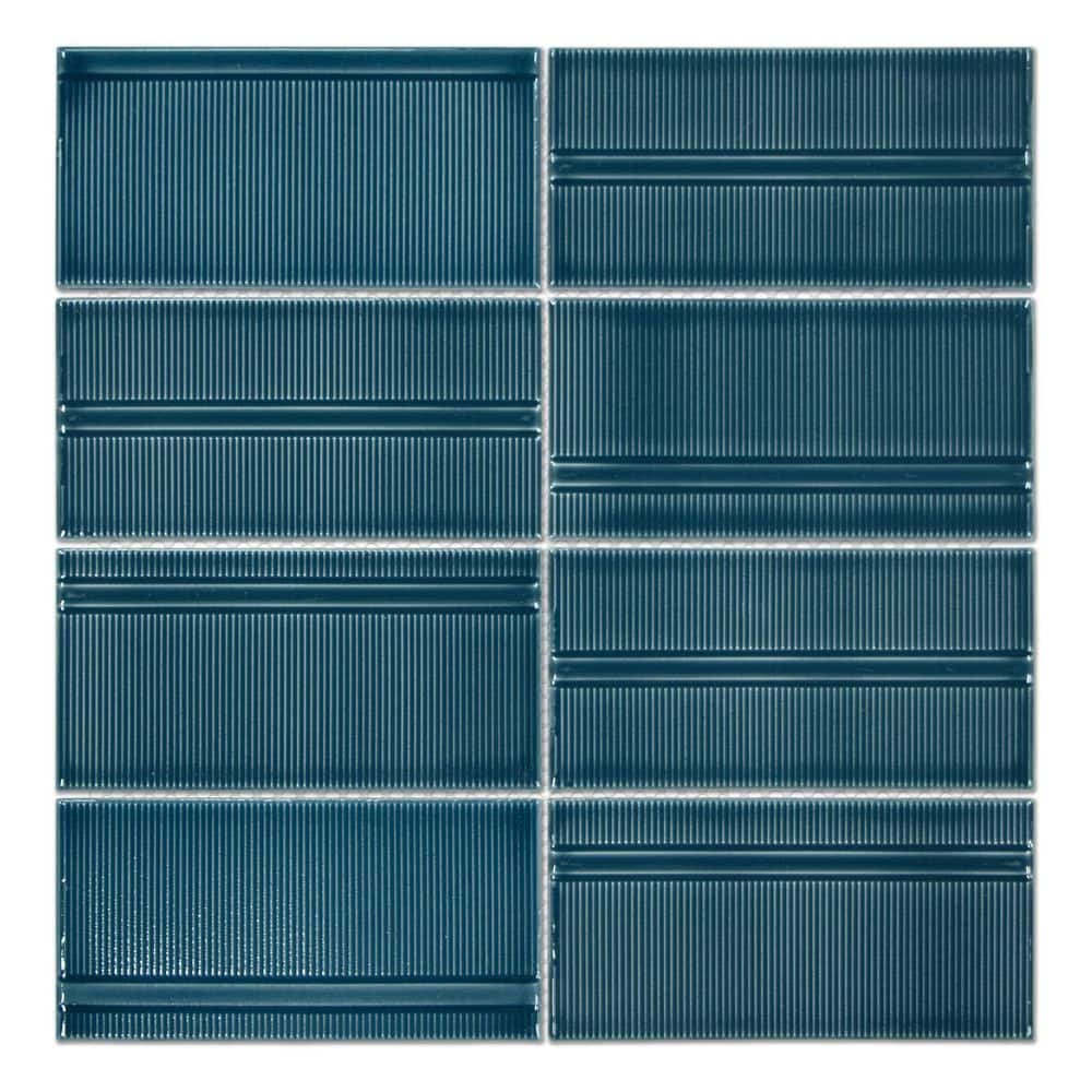 3D Brushed Texture Blue 11.8 in. x 12.5 in. Glazed Recycled Glass Handmade Wall Mosaic Tile (5 sq. ft. /Case) price history on PriceWatchPro