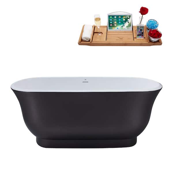 Streamline 59 in. Acrylic Flatbottom Non-Whirlpool Bathtub in Matte Grey With Matte Oil Rubbed Bronze Drain