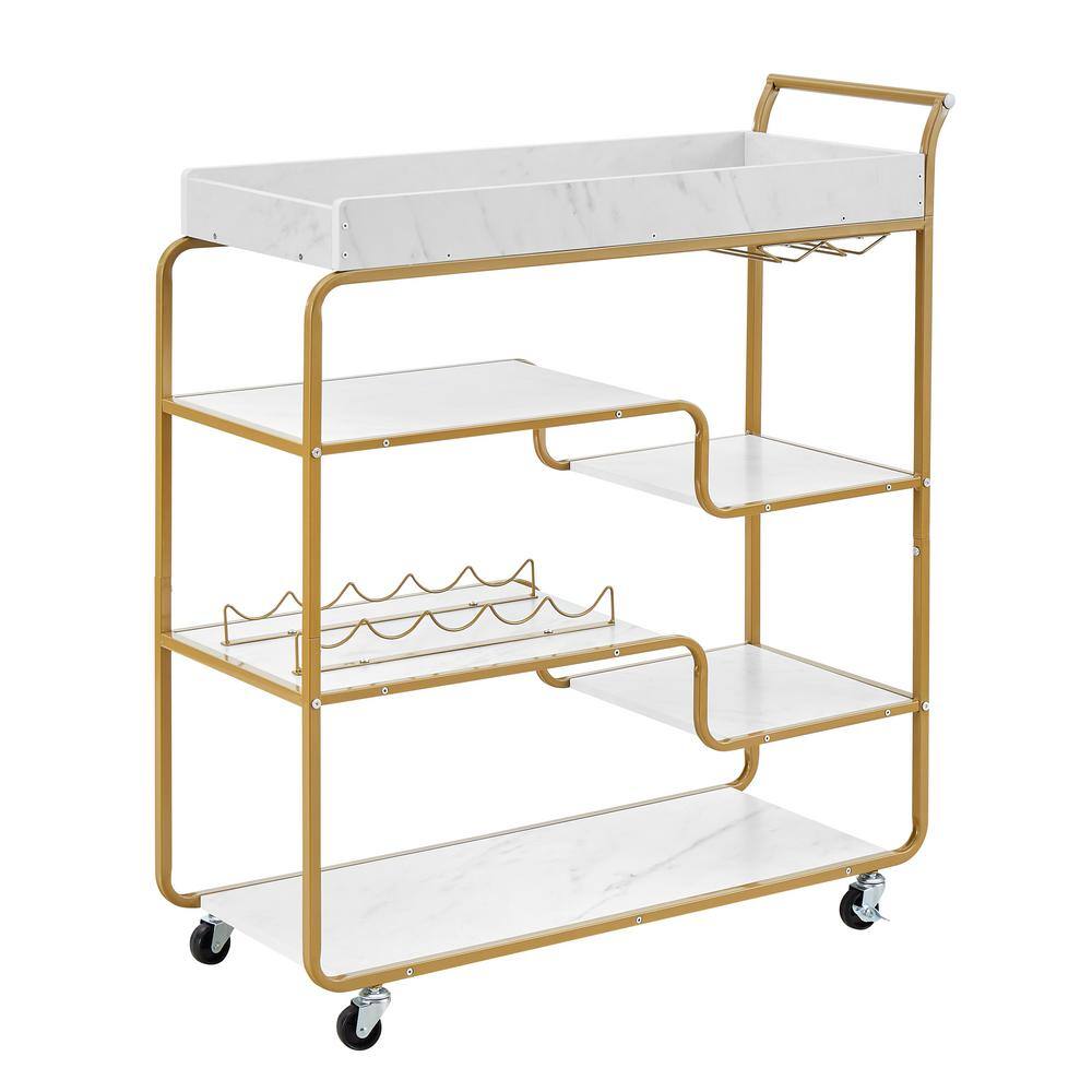 6-Tier Metal Slide Bar Serving Cart with Wine Rack and Glass Holder for Hom
