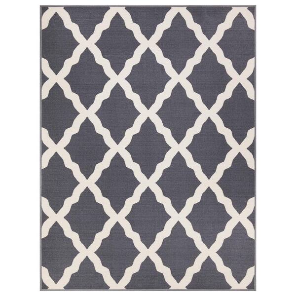 Ottomanson Monaco Collection Non-Slip Rubberback Moroccan Trellis Design 3x5 Indoor Area Rug, 3 ft. 3 in. x 5 ft., Navy, Blue