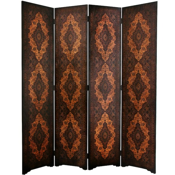 6 ft. Brown 4-Panel Classical Room Divider