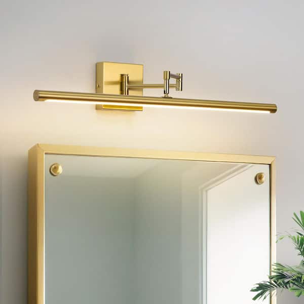 Nimbus 1-Light 28 in.W Brushed Gold Integrated LED Dimmable Vanity Light Bar with Swing Arm for Mirror or Wall Art