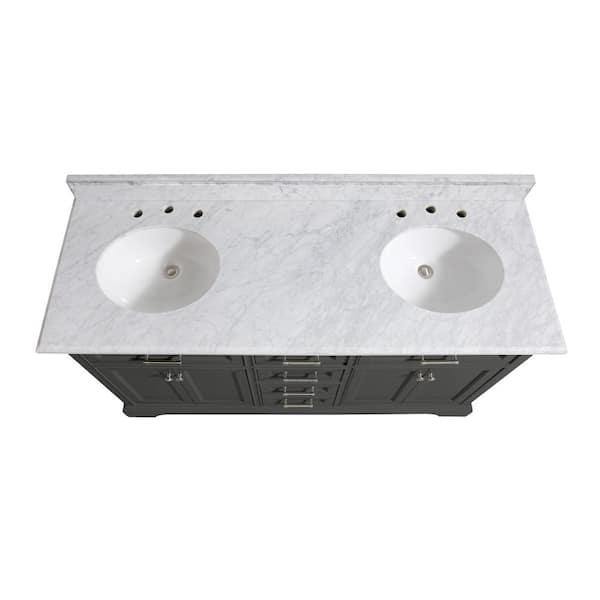 Windlowe 61 in. W x 22 in. D x 35 in. H Bath Vanity in Gray with Carrara Marble Vanity Top in White with White Sink Windlowe 61 in. W x 22 in. D x 35 in. H Bath Vanity in Gray with Carrara Marble Vanity Top in White with White Sink