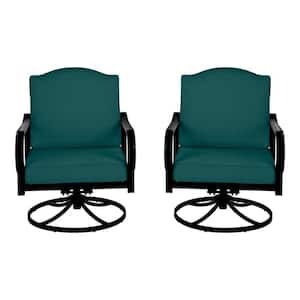 Laurel Oaks Black Steel Outdoor Patio Lounge Chair with CushionGuard Malachite Green Cushions (2-Pack)