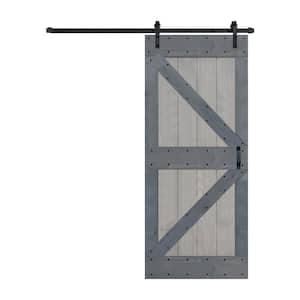 K Series 38 in. x 84 in. French Gray/Dark Gray Finished Solid Wood Sliding Barn Door With Hardware Kit - Assembly Needed