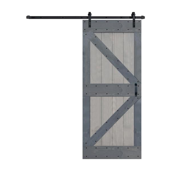 ISLIFE K Series 38 in. x 84 in. French Gray/Dark Gray Finished Solid Wood Sliding Barn Door With Hardware Kit - Assembly Needed