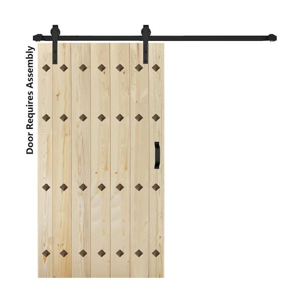 ISLIFE Mid-Century New Style 42 in. x 84 in. Unfinished Solid Wood Sliding Barn Door with Hardware Kit
