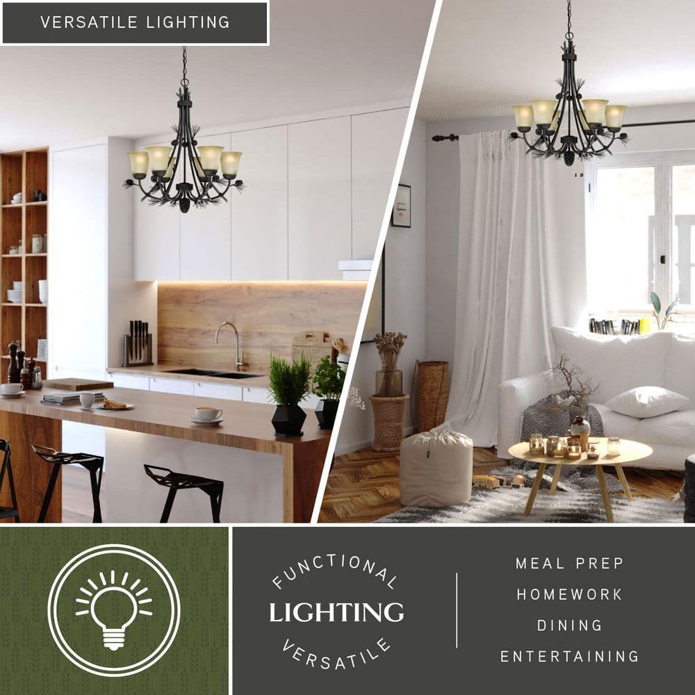 Sierra 31" Bronze Rustic Chandelier with Frosted Glass