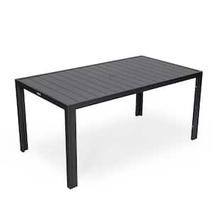 Chelsea Mid-Century Modern 63 in. Rectangular Outdoor Aluminum Dining Table for Patio and Backyard Garden, Black