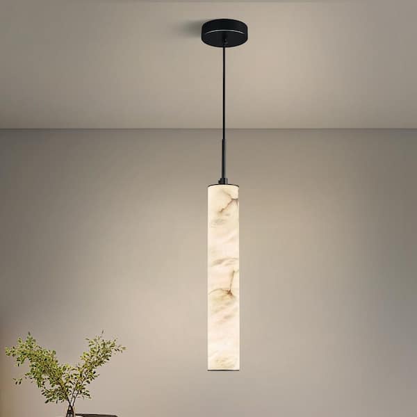 Home Light 10-Watt 1 Light Modern Black Integrated LED Light Fixtures Pendant Light With Natural Alabaster Shade, 1-Pack