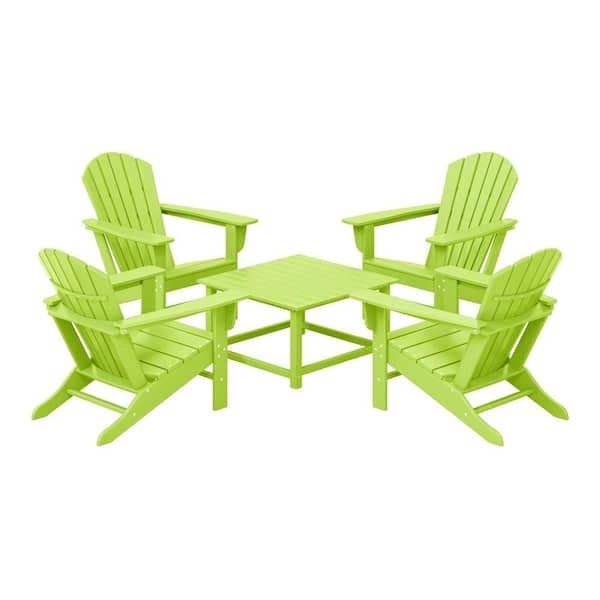 Altura Fade Resistant HDPE Plastic Lime 5-Piece Adirondack Chair Outdoor Patio Conversation Set, Square Coffee Table