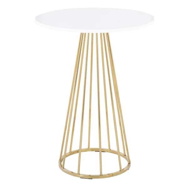 Lumisource Canary CeCe 27 in. Round White Wood and Gold Metal Counter Height Dining Table (Seats 2)