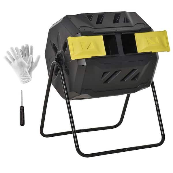 Outdoor&Garden 43 Gal. Tumbling Compost Bin 360° Dual Chamber Rotating Composter, Yellow