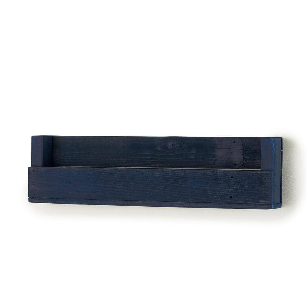 Navy Blue Reclaimed Wood Floating Wall Shelves, 3-Pack