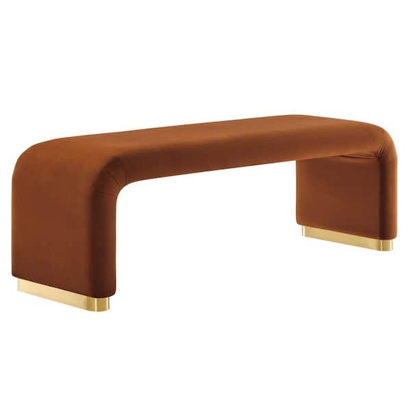 MODWAY Koda in Brass Rust 59.5 in. Performance Velvet Waterfall Long Bedroom Bench