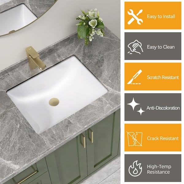 20 in. Ceramic Bathroom Sink Undermount Rectangular Vanity Vessel Sink under Counter Sink in White with Overflow Drain