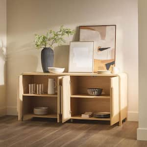 Modern Coastal Oak MDF 64 in. Sideboard with Rounded Waterfall Edges