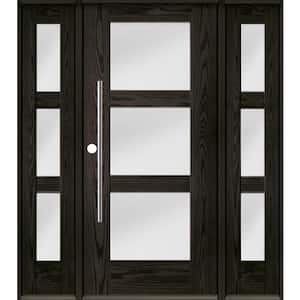 Faux Pivot 64 in. x 80 in. 3-Lite Right-Hand/Inswing Satin Glass Baby Grand Stain Fiberglass Prehung Front Door w/DSL