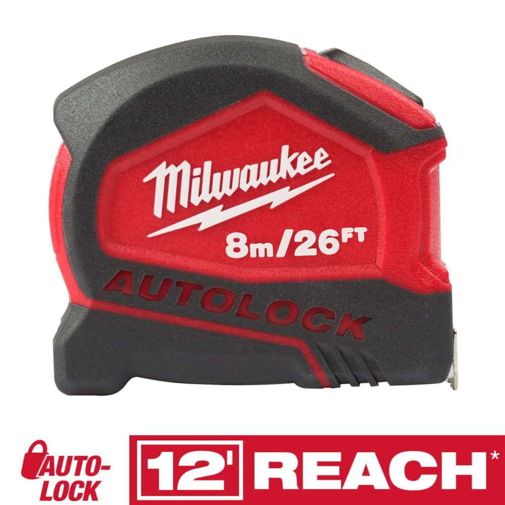 Milwaukee 8m/26 ft. Compact Auto Lock Tape Measure 48-22-6826 - The Home  Depot