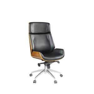 Leather With Caster Wheels Not Ergonomic Executive Chair in Black