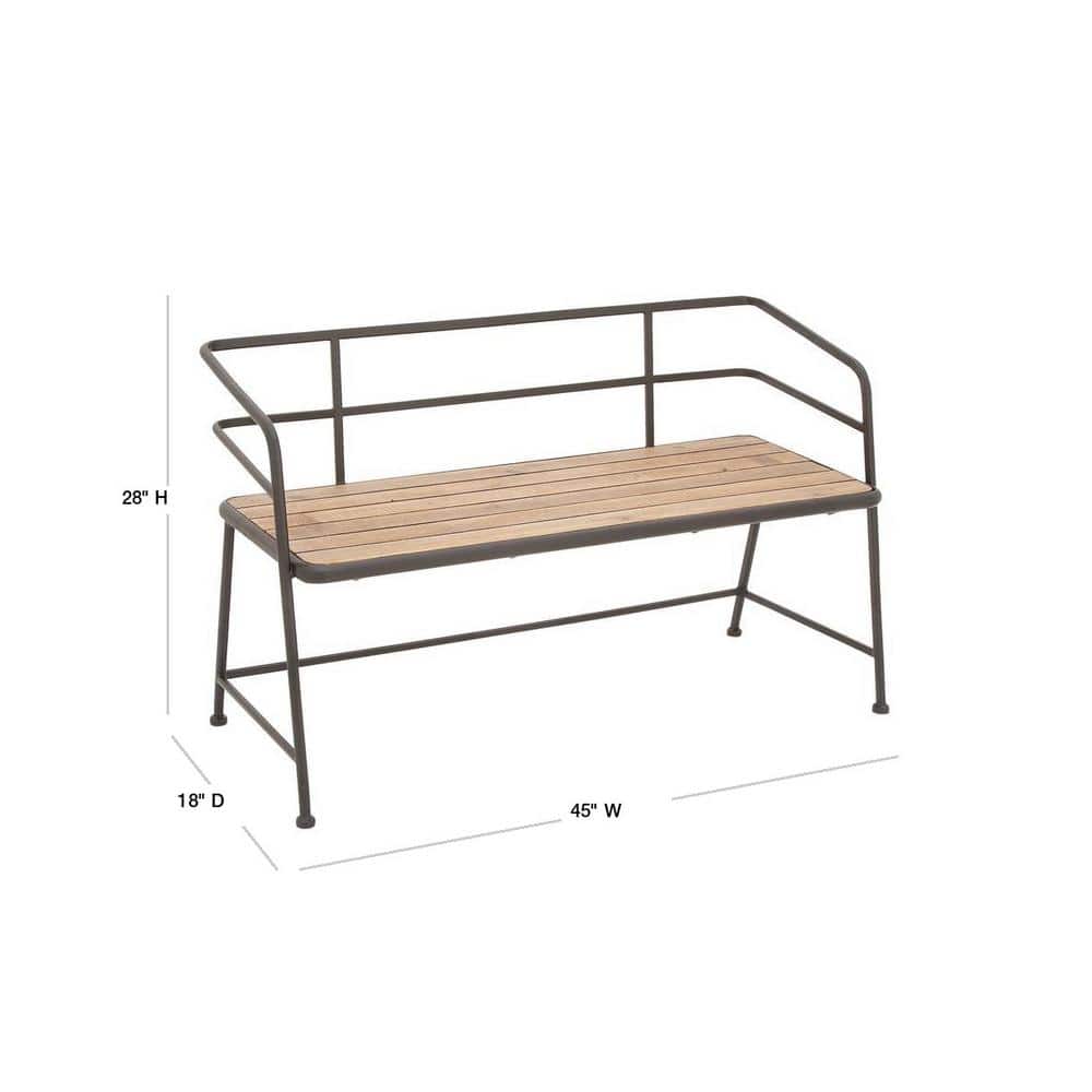 Industrial Black Metal and Brown Wood Slat Bench