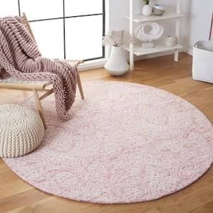 Metro Pink/Ivory 4 ft. x 4 ft. Floral Medallion Round Area Rug